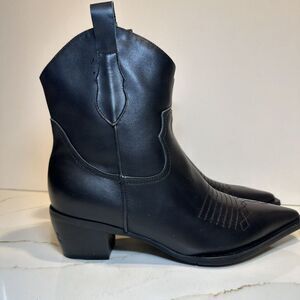 New Black Faux Leather Western Festival Boots Size 8